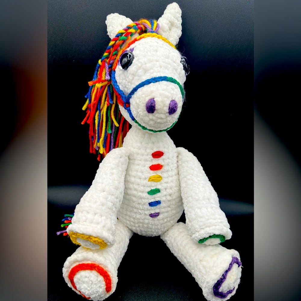 Amigurumi handmade white/rainbow horse New